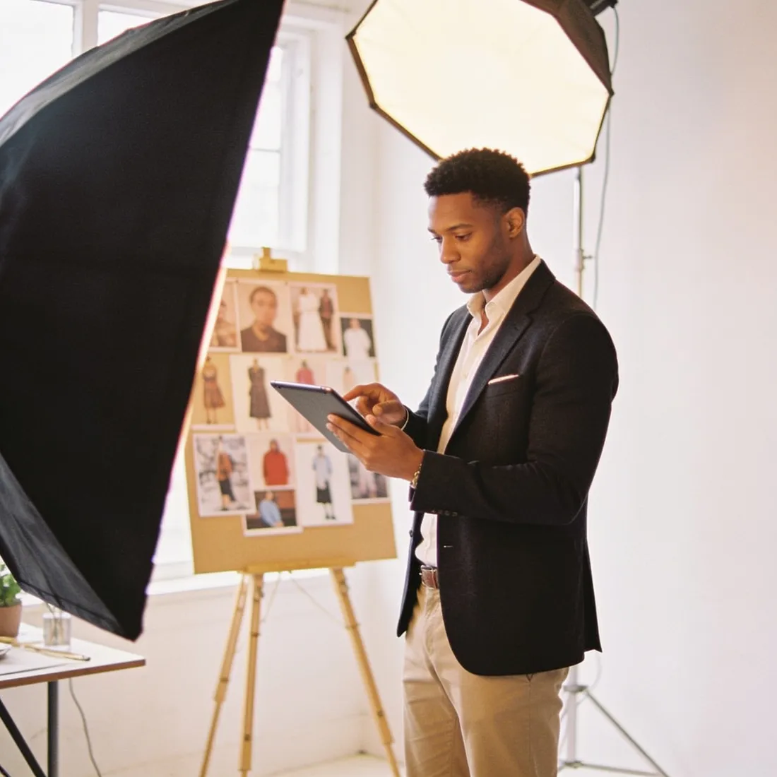 A creative director art-directing a shoot in a studio